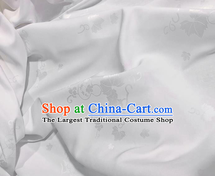 Asian Chinese Classical Gourd Leaf Petals Pattern Design White Silk Fabric Traditional Cheongsam Brocade Material