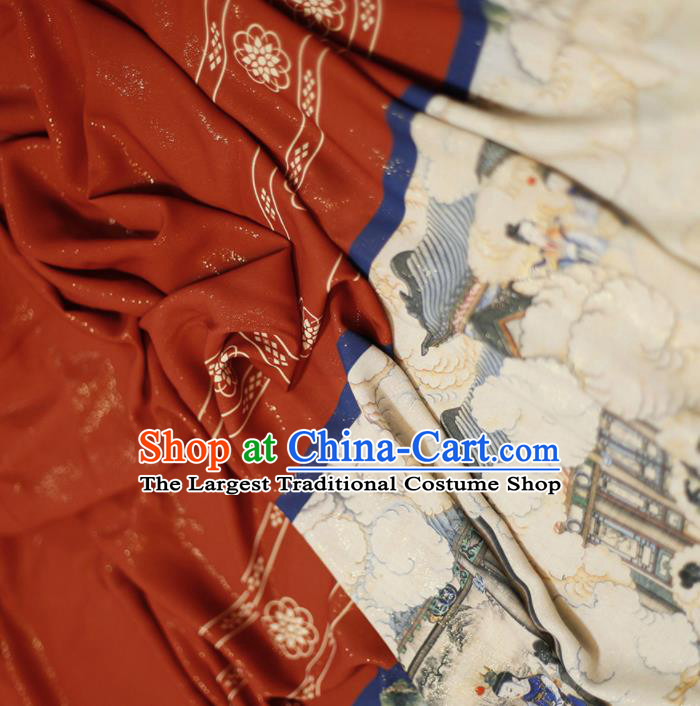 Asian Chinese Classical Printing Dream of the Red Chamber Pattern Design Red Silk Fabric Traditional Hanfu Brocade Material
