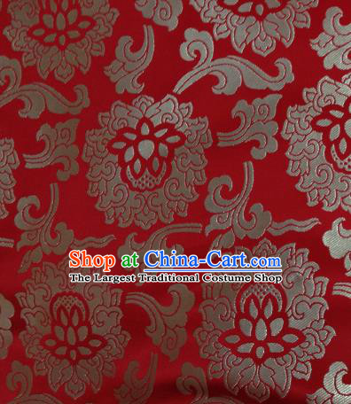 Asian Chinese Classical Lotus Pattern Design Red Silk Fabric Traditional Tibetan Brocade Material