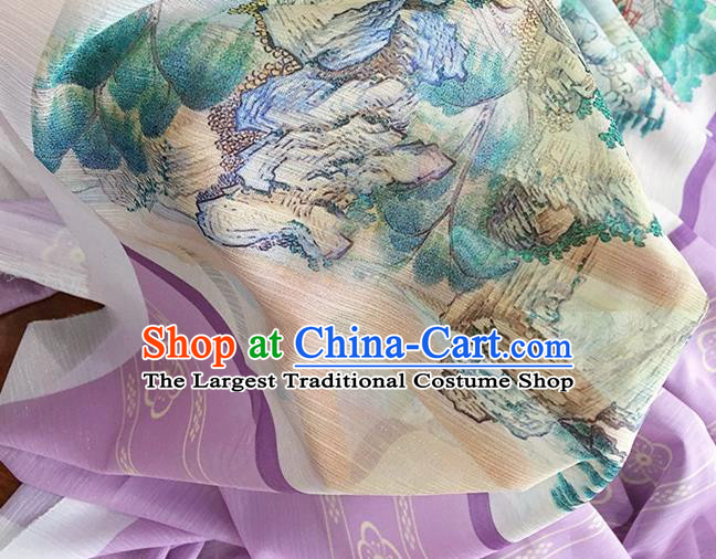 Asian Chinese Classical Printing Dream of the Red Chamber Pattern Design Lilac Silk Fabric Traditional Hanfu Brocade Material