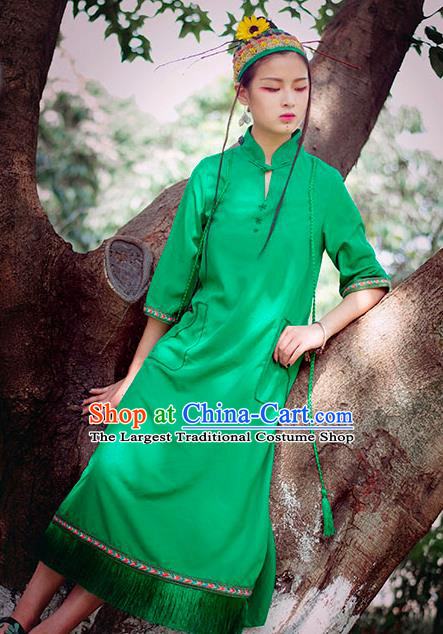 Chinese Traditional Green Qipao Dress National Costume Cheongsam for Women