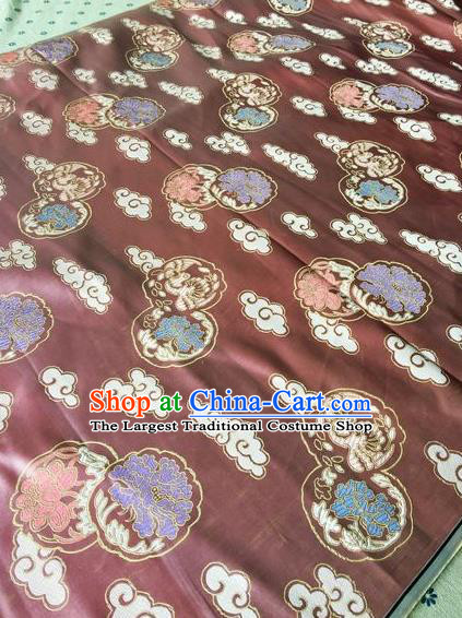 Asian Chinese Classical Cloud Peony Pattern Design Wine Red Silk Fabric Traditional Nanjing Brocade Material