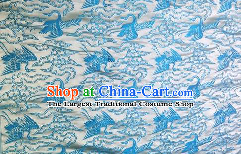 Asian Chinese Classical Cloud Blue Cranes Pattern Design Silk Fabric Traditional Nanjing Brocade Material