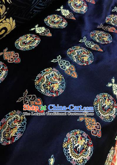 Asian Chinese Classical Auspicious Dragon Pattern Design Navy Silk Fabric Traditional Nanjing Brocade Material