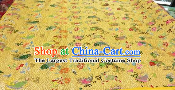 Asian Chinese Classical Carps Pattern Design Golden Silk Fabric Traditional Nanjing Brocade Material