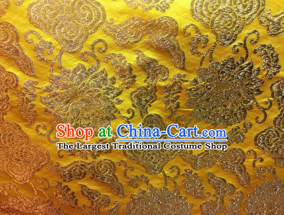 Asian Chinese Classical Cloud Lotus Pattern Design Golden Silk Fabric Traditional Nanjing Brocade Material