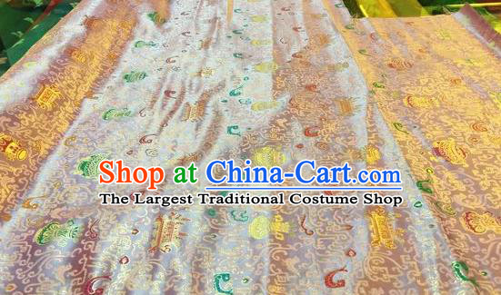 Asian Chinese Classical Eight Treasures Pattern Design Pink Silk Fabric Traditional Nanjing Brocade Material