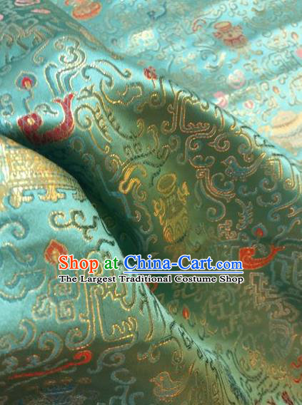 Asian Chinese Classical Eight Treasures Pattern Design Green Silk Fabric Traditional Nanjing Brocade Material