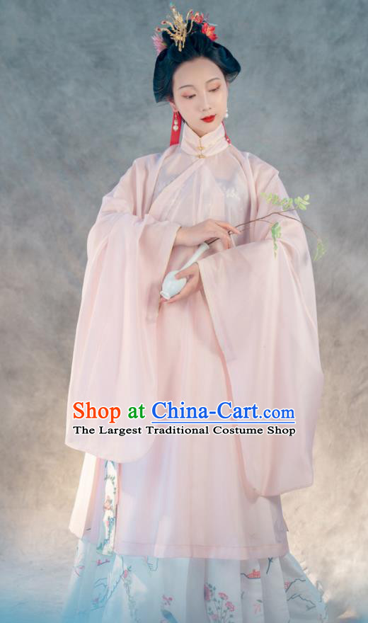 Traditional Chinese Ancient Taoist Nun Pink Embroidered Dress Ming Dynasty Princess Costumes for Women