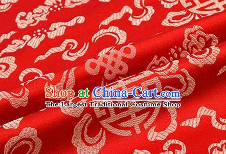 Asian Chinese Classical Lucky Knot Pattern Design Red Brocade Fabric Traditional Silk Material