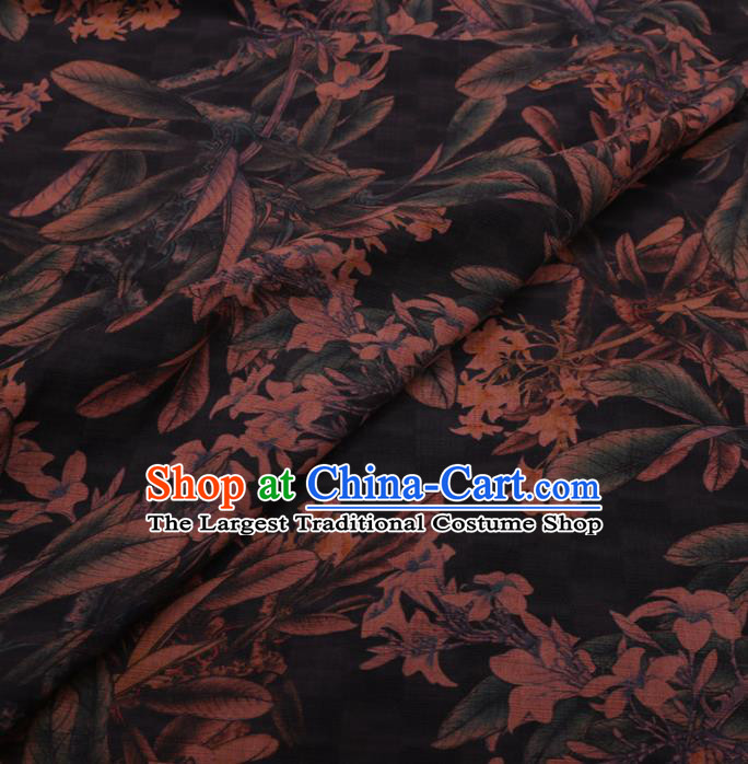 Asian Chinese Classical Leaf Pattern Design Black Watered Gauze Fabric Traditional Silk Material