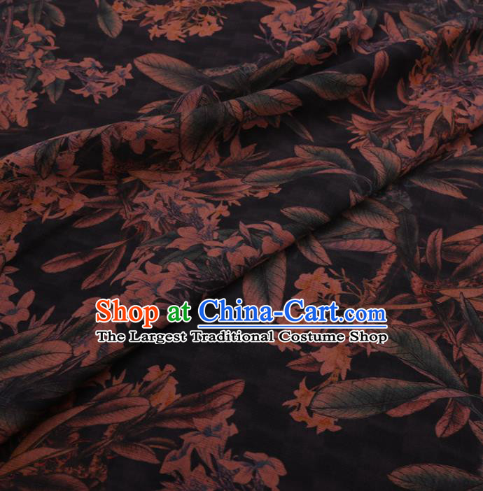 Asian Chinese Classical Leaf Pattern Design Black Watered Gauze Fabric Traditional Silk Material