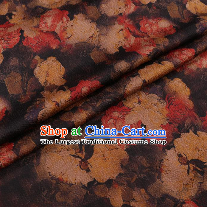 Asian Chinese Classical Roses Pattern Design Brown Watered Gauze Fabric Traditional Silk Material