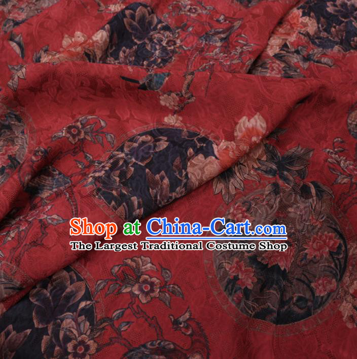 Chinese Classical Peony Plum Pattern Design Red Watered Gauze Fabric Asian Traditional Silk Material