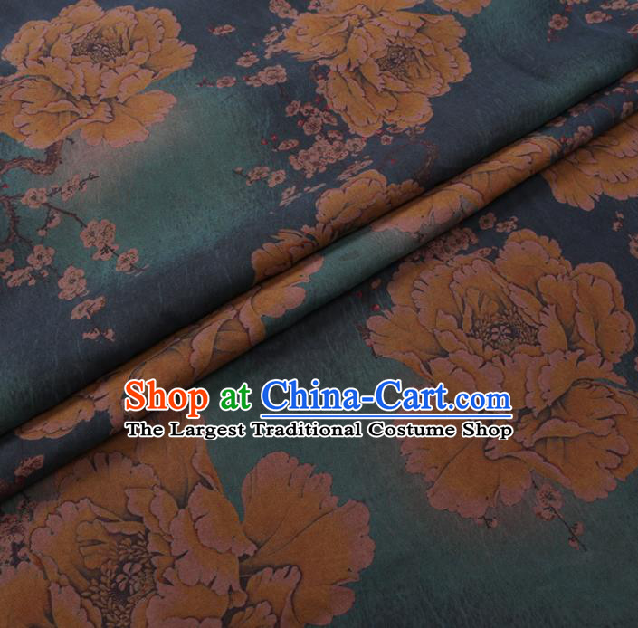 Chinese Cheongsam Classical Yellow Peony Pattern Design Watered Gauze Fabric Asian Traditional Silk Material