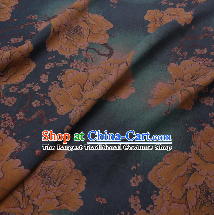 Chinese Cheongsam Classical Yellow Peony Pattern Design Watered Gauze Fabric Asian Traditional Silk Material