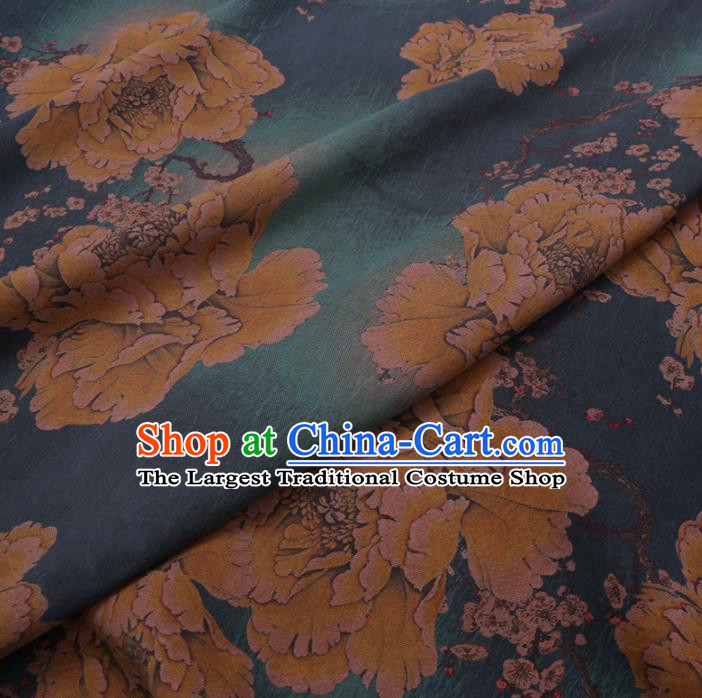 Chinese Cheongsam Classical Yellow Peony Pattern Design Watered Gauze Fabric Asian Traditional Silk Material