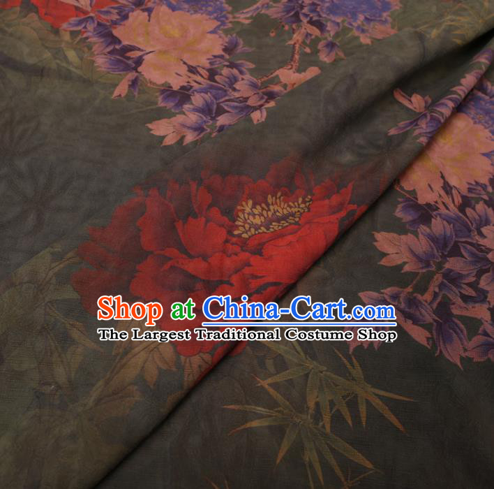Chinese Cheongsam Classical Peony Bamboo Pattern Design Green Watered Gauze Fabric Asian Traditional Silk Material