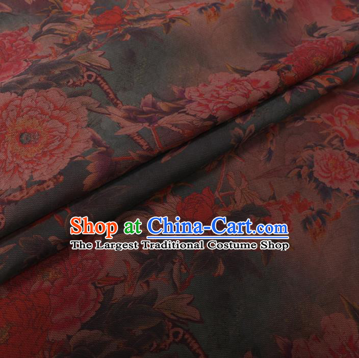 Chinese Cheongsam Classical Peony Pattern Design Green Watered Gauze Fabric Asian Traditional Silk Material
