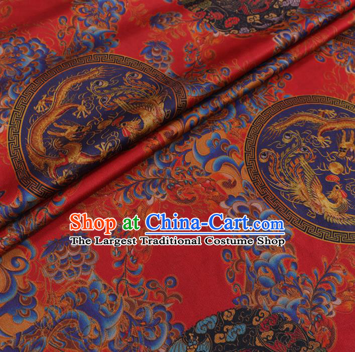 Chinese Cheongsam Classical Dragon and Phoenix Pattern Design Red Watered Gauze Fabric Asian Traditional Silk Material