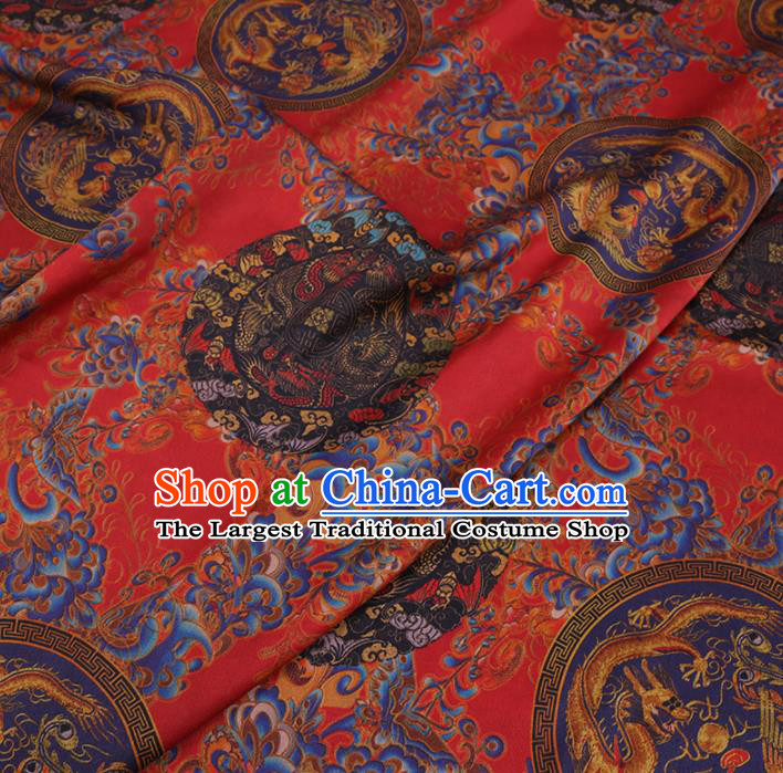 Chinese Cheongsam Classical Dragon and Phoenix Pattern Design Red Watered Gauze Fabric Asian Traditional Silk Material