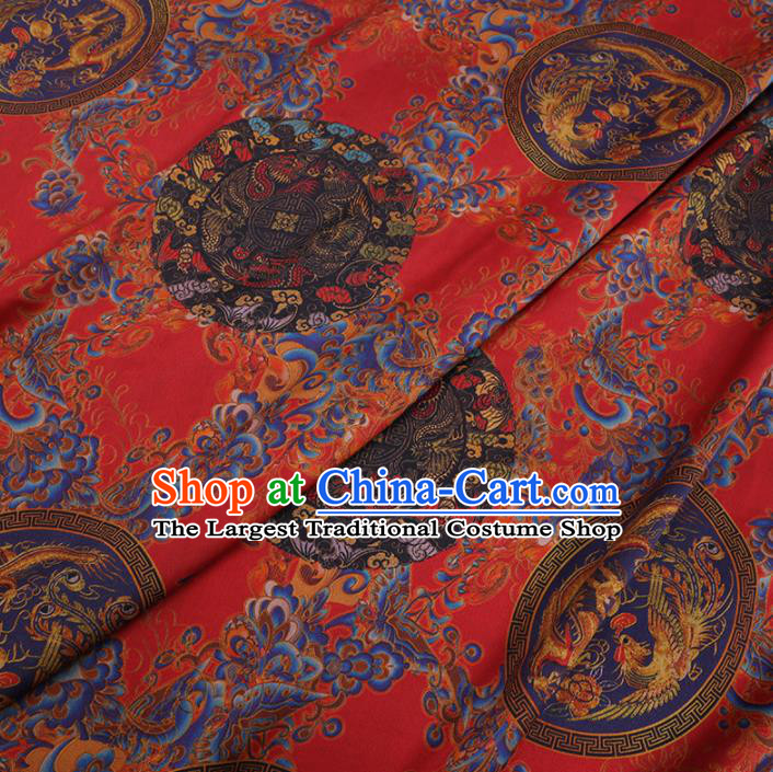 Chinese Cheongsam Classical Dragon and Phoenix Pattern Design Red Watered Gauze Fabric Asian Traditional Silk Material
