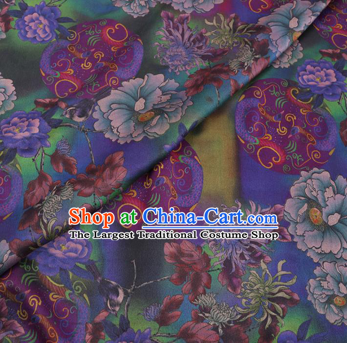 Chinese Cheongsam Classical Camellia Chrysanthemum Pattern Design Green Watered Gauze Fabric Asian Traditional Silk Material