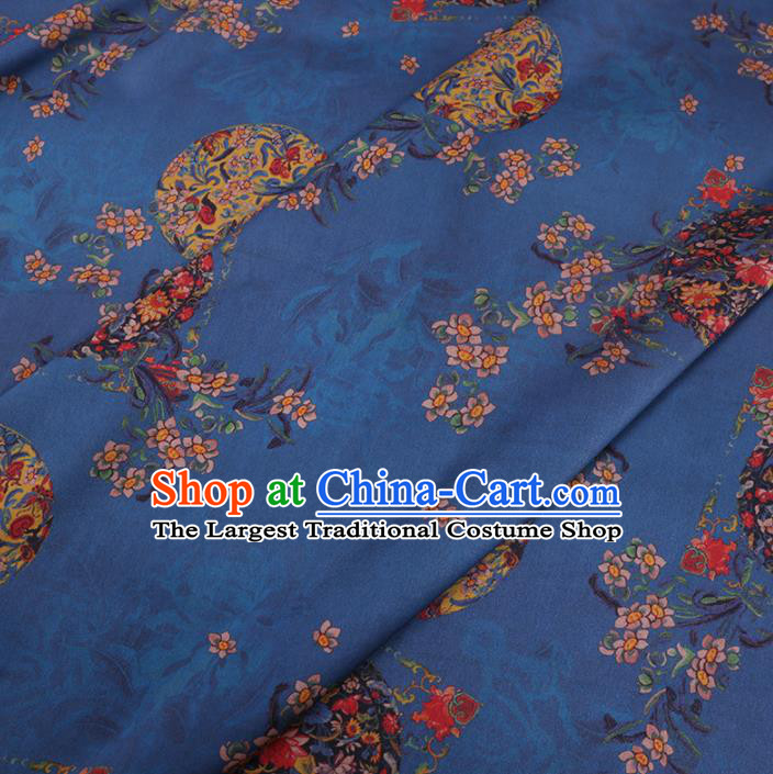 Chinese Cheongsam Classical Orchid Lotus Pattern Design Blue Watered Gauze Fabric Asian Traditional Silk Material