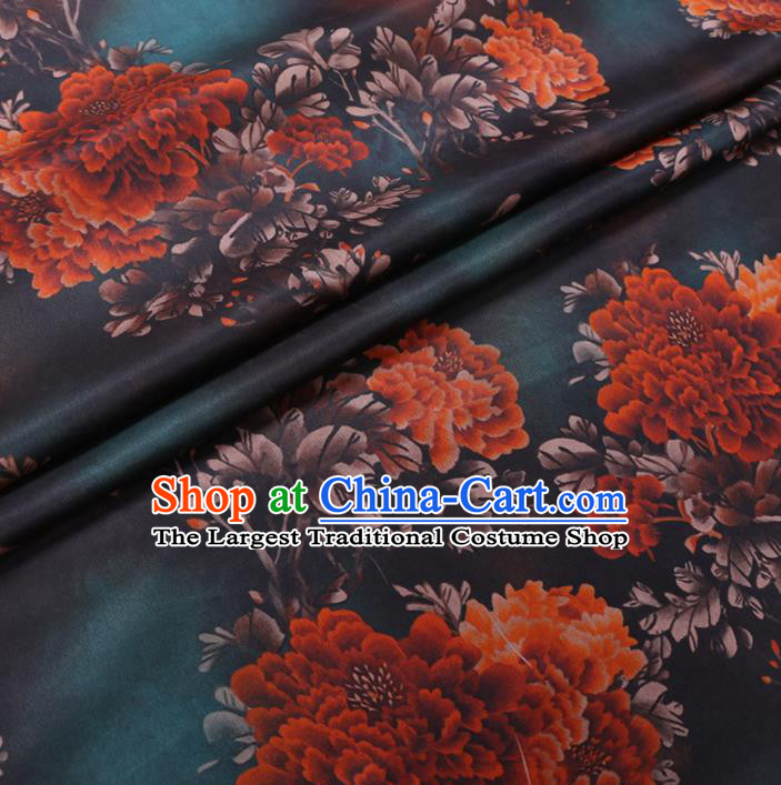 Chinese Cheongsam Classical Peony Pattern Design Atrovirens Watered Gauze Fabric Asian Traditional Silk Material