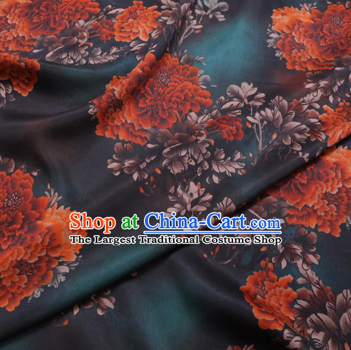 Chinese Cheongsam Classical Peony Pattern Design Atrovirens Watered Gauze Fabric Asian Traditional Silk Material