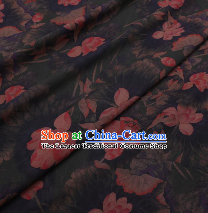 Chinese Cheongsam Classical Lotus Pattern Design Deep Green Watered Gauze Fabric Asian Traditional Silk Material