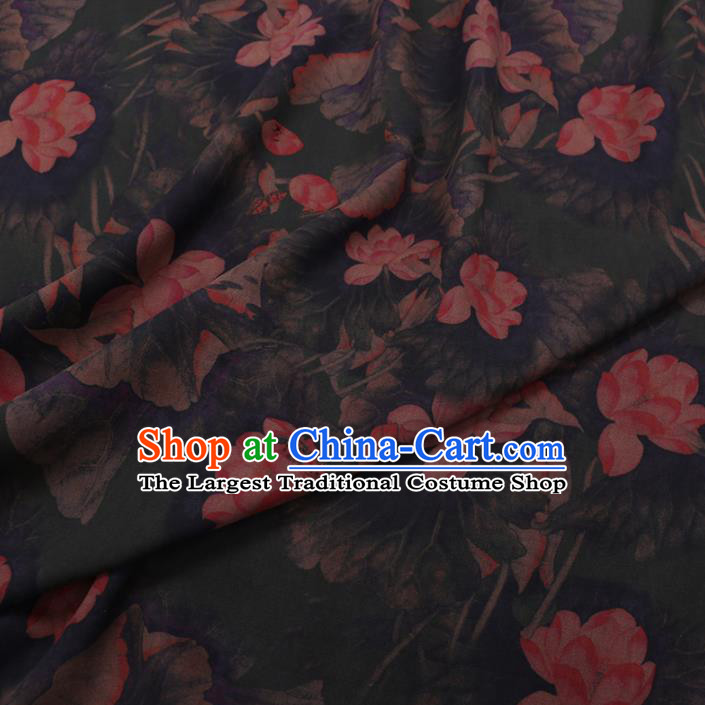 Chinese Cheongsam Classical Lotus Pattern Design Deep Green Watered Gauze Fabric Asian Traditional Silk Material