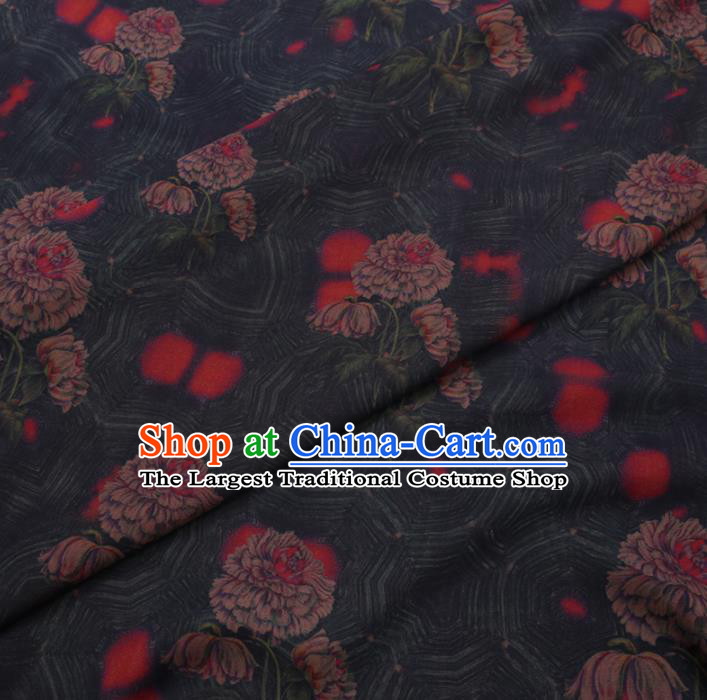 Chinese Cheongsam Classical Flowers Pattern Design Atrovirens Watered Gauze Fabric Asian Traditional Silk Material