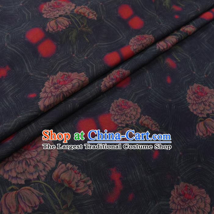 Chinese Cheongsam Classical Flowers Pattern Design Atrovirens Watered Gauze Fabric Asian Traditional Silk Material