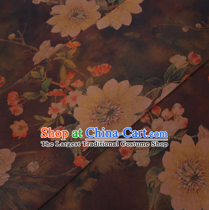 Chinese Cheongsam Classical Pear Flowers Pattern Design Brown Watered Gauze Fabric Asian Traditional Silk Material