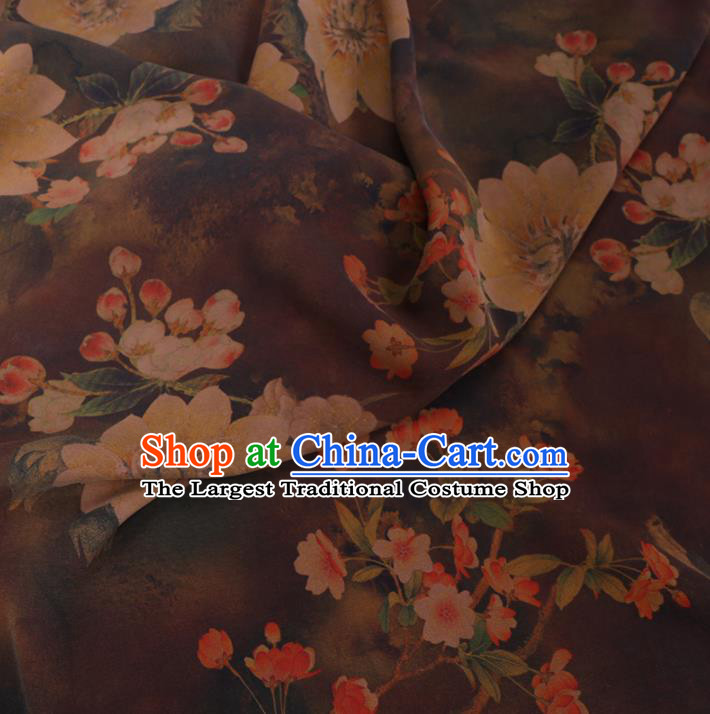 Chinese Cheongsam Classical Pear Flowers Pattern Design Brown Watered Gauze Fabric Asian Traditional Silk Material