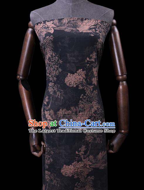Chinese Cheongsam Classical Pattern Design Navy Watered Gauze Fabric Asian Traditional Silk Material