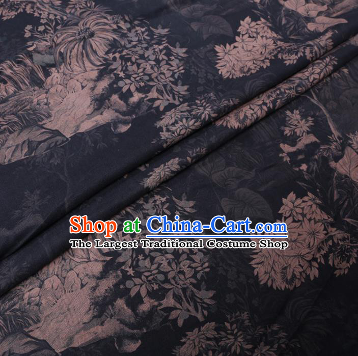 Chinese Cheongsam Classical Pattern Design Navy Watered Gauze Fabric Asian Traditional Silk Material