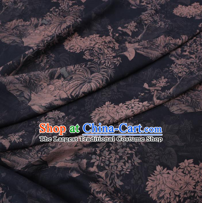 Chinese Cheongsam Classical Pattern Design Navy Watered Gauze Fabric Asian Traditional Silk Material