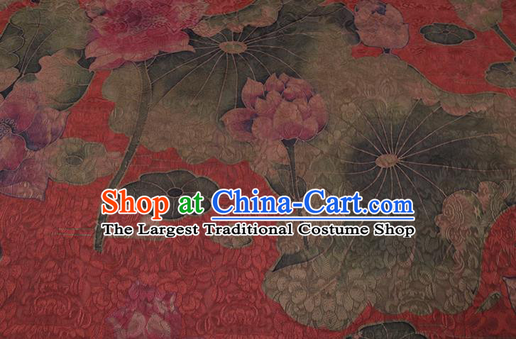 Chinese Cheongsam Classical Lotus Pattern Design Red Watered Gauze Fabric Asian Traditional Silk Material