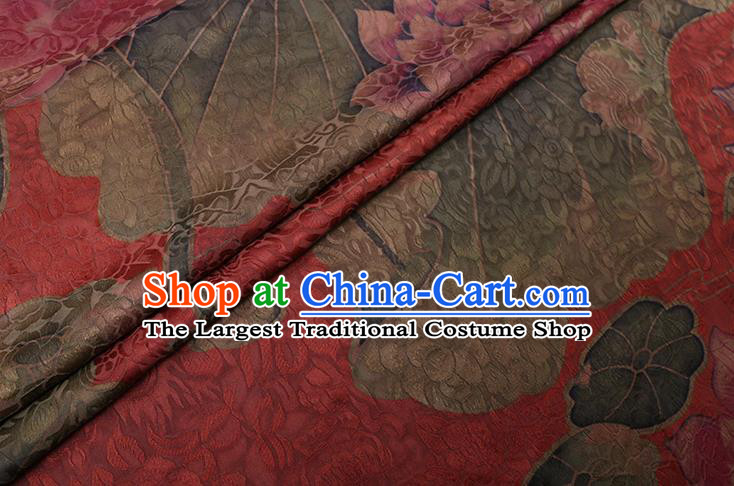 Chinese Cheongsam Classical Lotus Pattern Design Red Watered Gauze Fabric Asian Traditional Silk Material