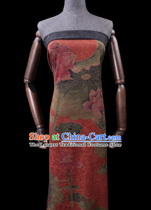 Chinese Cheongsam Classical Lotus Pattern Design Red Watered Gauze Fabric Asian Traditional Silk Material