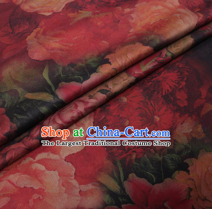 Chinese Cheongsam Classical Roses Pattern Design Watered Gauze Fabric Asian Traditional Silk Material