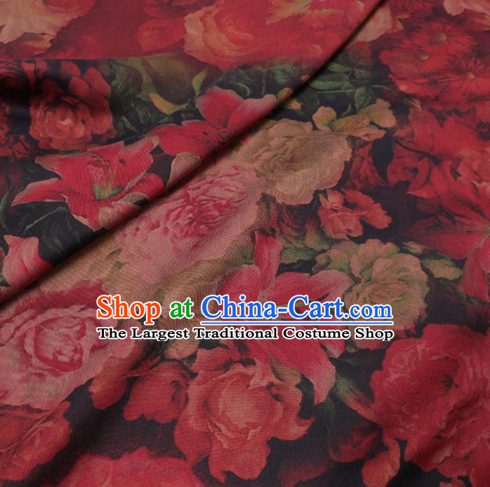 Chinese Cheongsam Classical Roses Pattern Design Watered Gauze Fabric Asian Traditional Silk Material