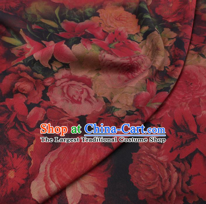 Chinese Cheongsam Classical Roses Pattern Design Watered Gauze Fabric Asian Traditional Silk Material