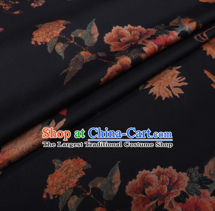 Chinese Cheongsam Classical Phoenix Peony Pattern Design Black Watered Gauze Fabric Asian Traditional Silk Material