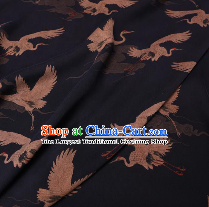 Chinese Cheongsam Classical Cloud Crane Pattern Design Black Watered Gauze Fabric Asian Traditional Silk Material