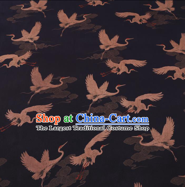Chinese Cheongsam Classical Cloud Crane Pattern Design Black Watered Gauze Fabric Asian Traditional Silk Material