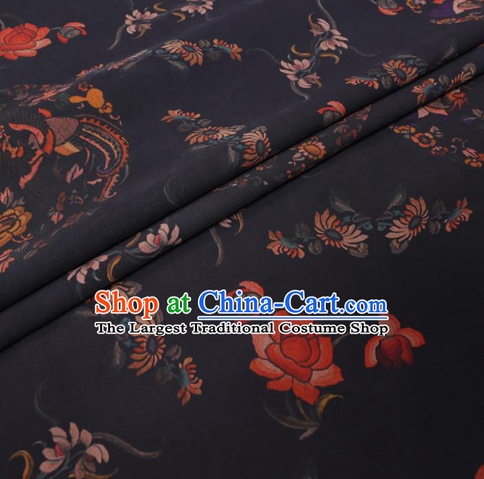 Chinese Cheongsam Classical Phoenix Peony Pattern Design Black Watered Gauze Fabric Asian Traditional Silk Material