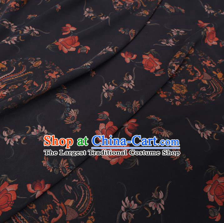 Chinese Cheongsam Classical Phoenix Peony Pattern Design Black Watered Gauze Fabric Asian Traditional Silk Material